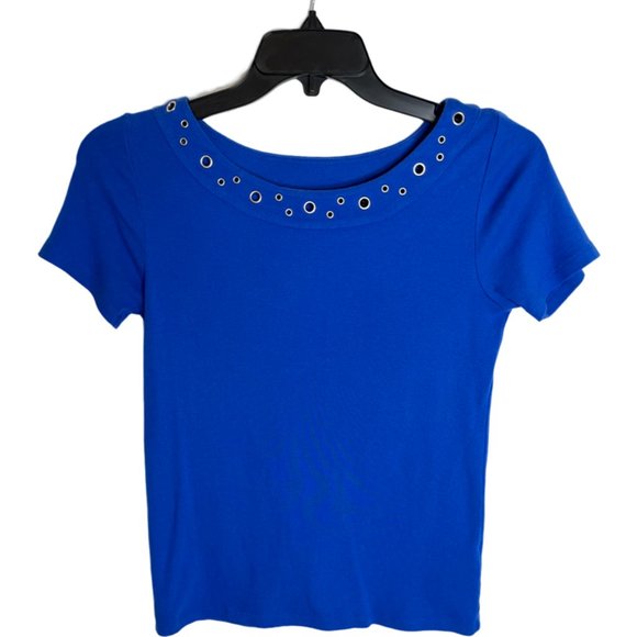 Royal Blue Classic short Sleeve Rafealla knitTop SP - Picture 1 of 5